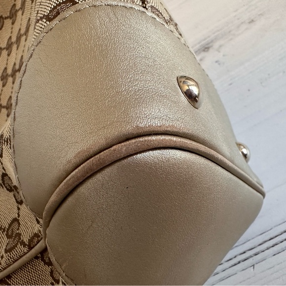 SOLD Gucci Monogram Mayfair Khaki Metallic Bow Tote - Picture 10 of 10